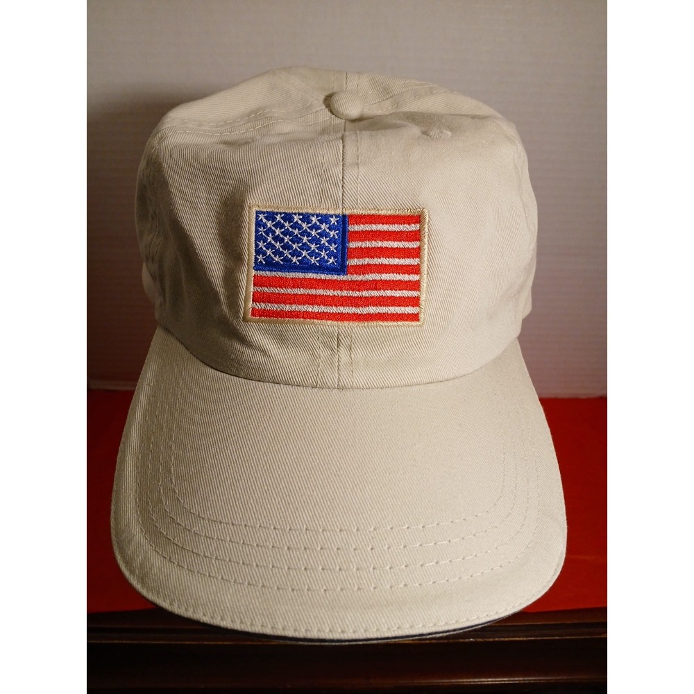 Baseball Cap AMERICAN FLAG Embroidered‎ Logo Tan Light STYLE 2404 Classic